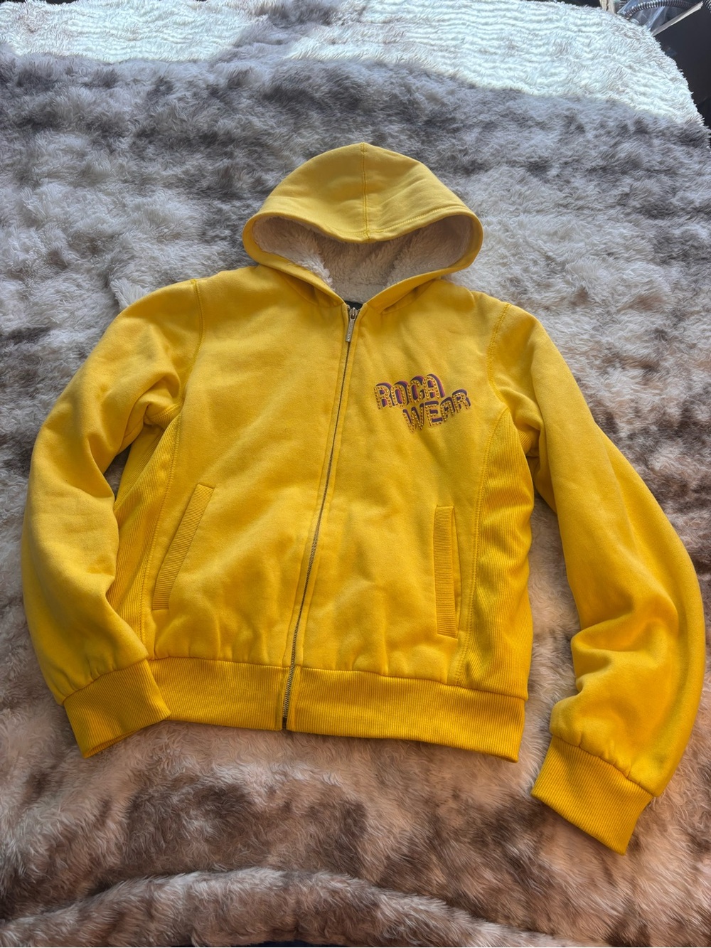 Vintage Y2K Rocawear Yellow Sherpa-Lined Zip Hoodie